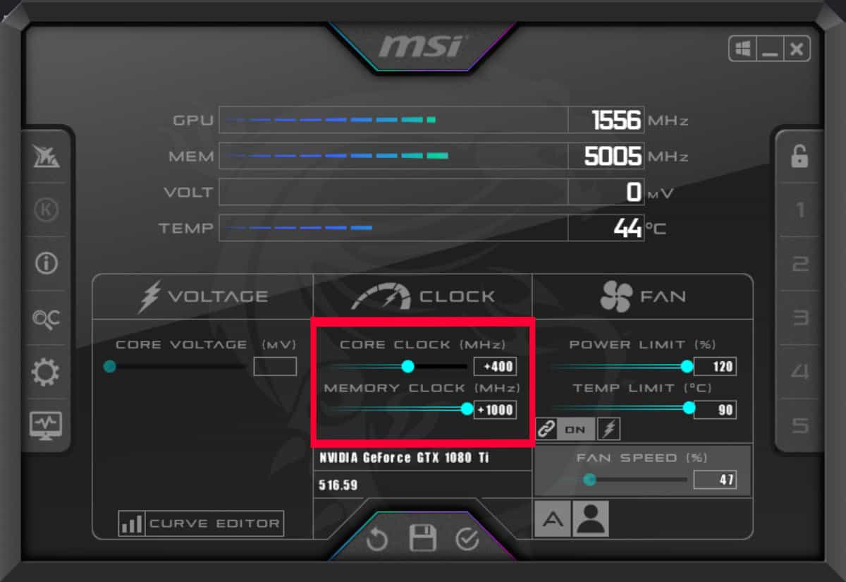 msi afterburner memory clock msi afterburner memory clock