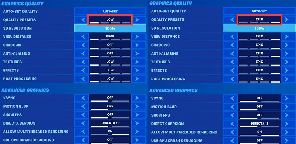 1080p LOW and EPIC settings