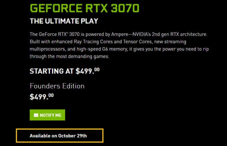NVIDIA GeForce RTX 3070 Launch Date 1