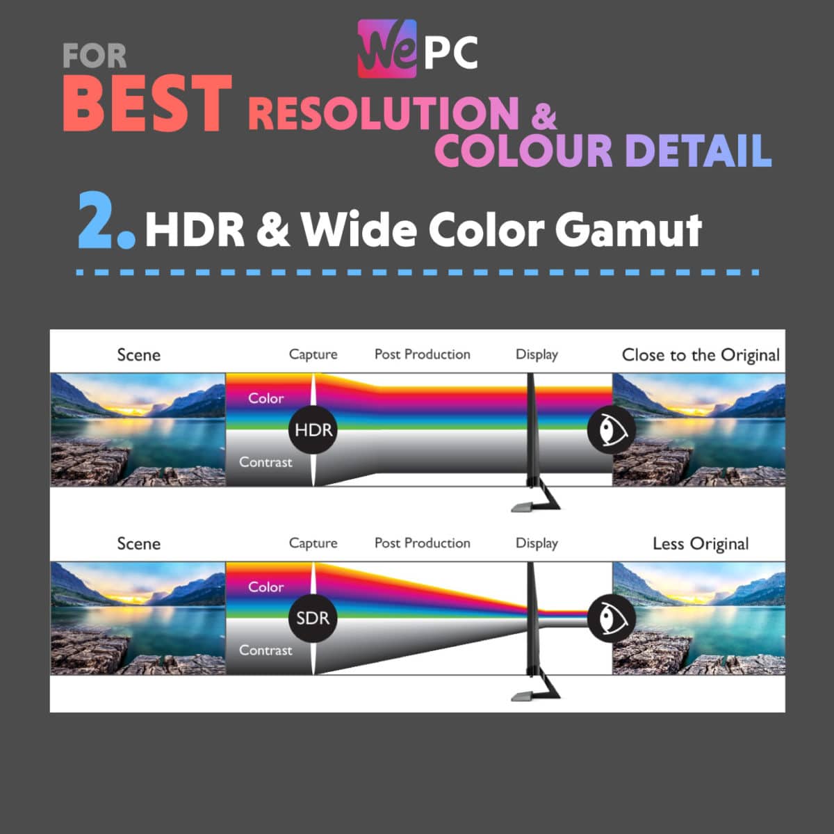Monitor Key Features for Best Resolution and Color Detail HDR and Wide Color Gamut