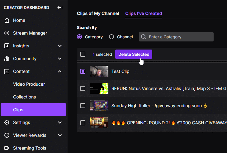 how To delete Twitch Clip