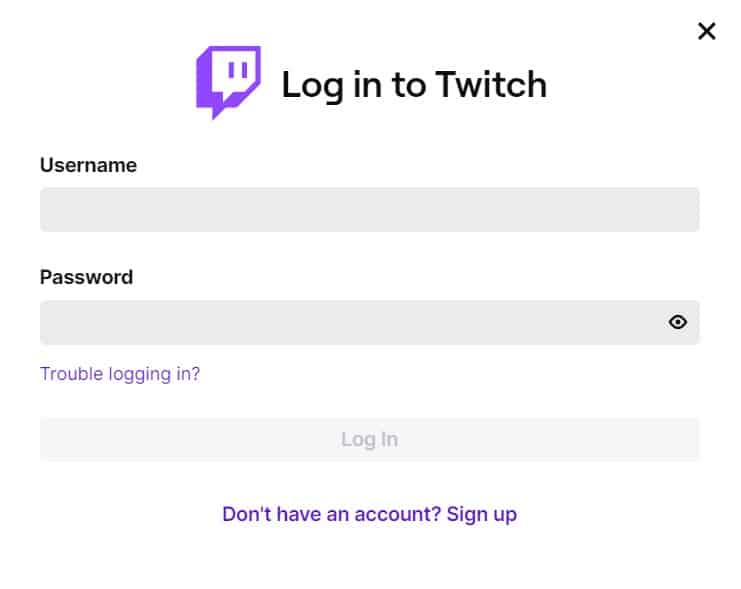log in to twitch