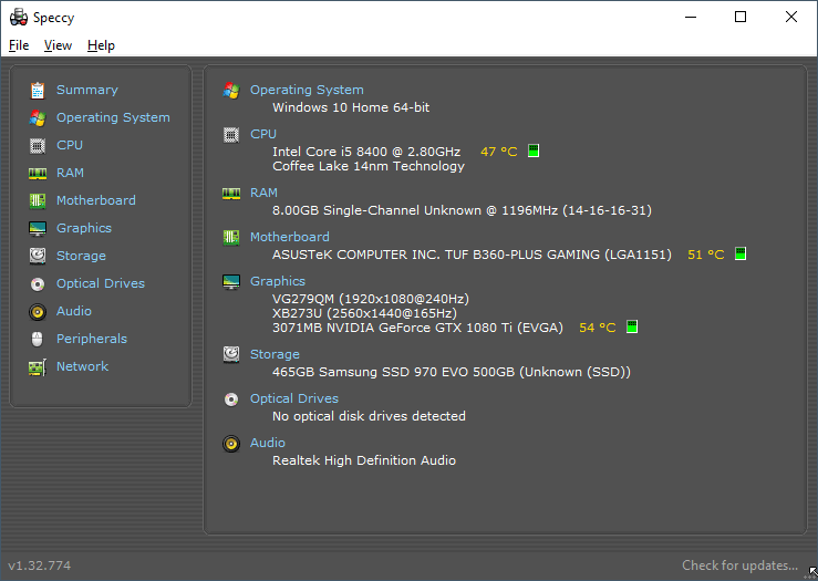 speccy cpu temp not showing