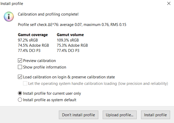 Calibration and profiling complete