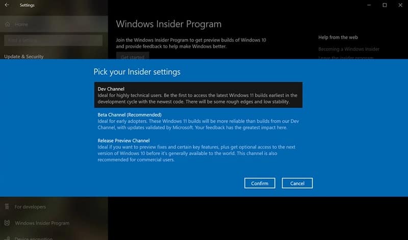 Windows Insider Program Step 4 Choose Your Channel