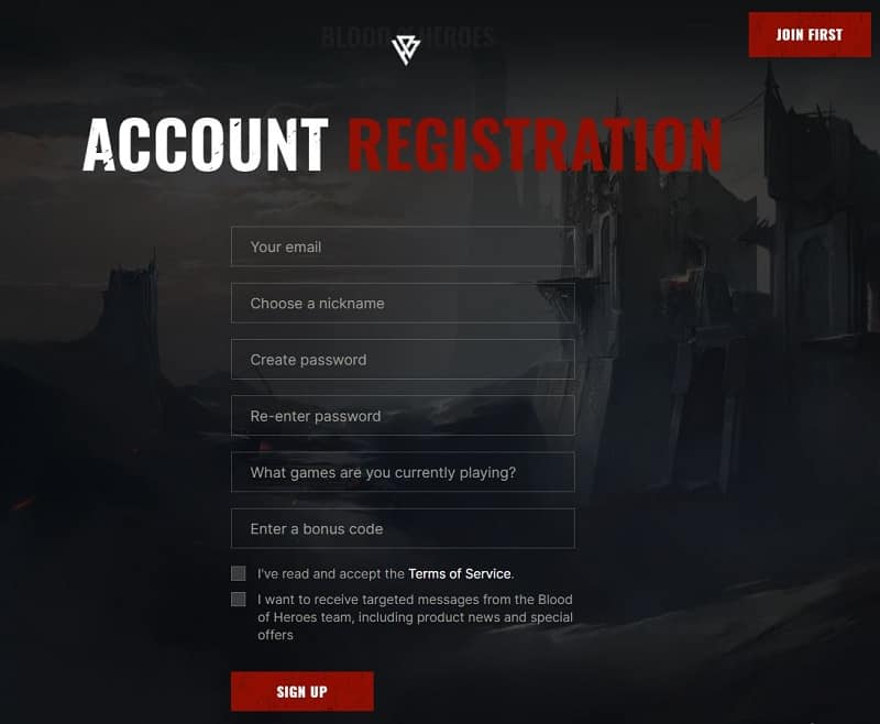 Blood Of Heroes Open Beta Account Registration