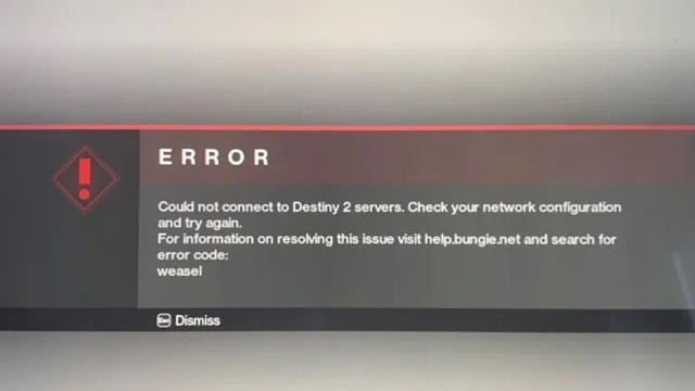 Bungie Error Code Weasel For Destiny 2