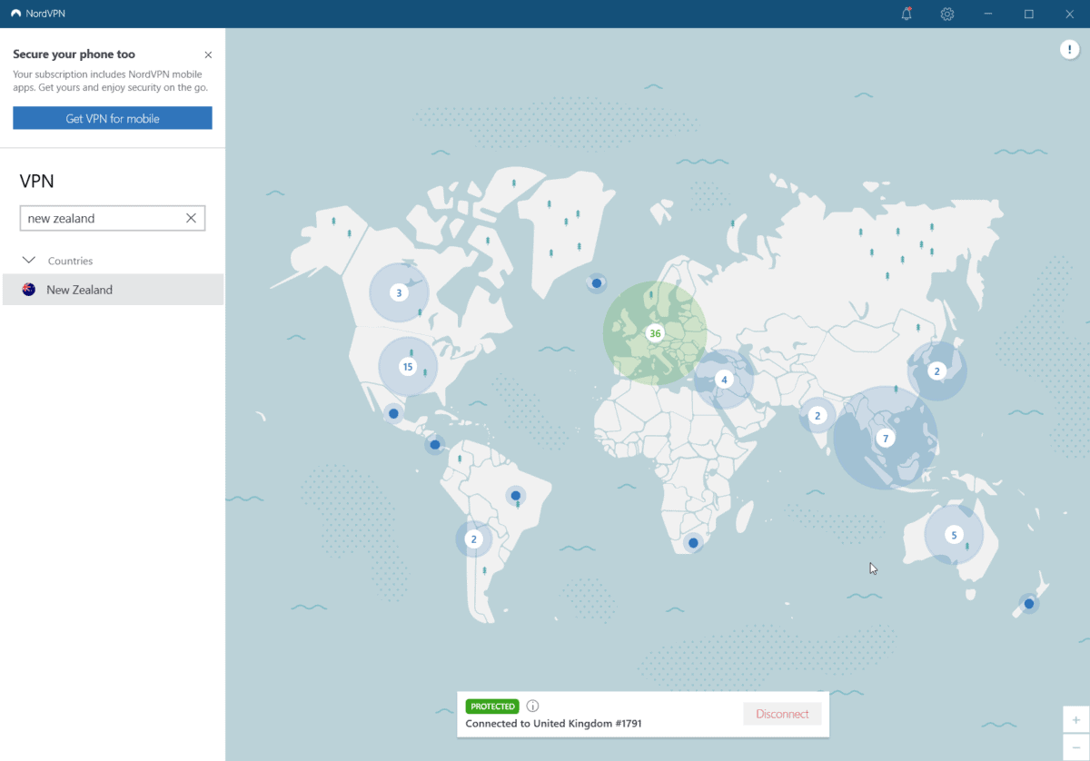 NordVPN layout