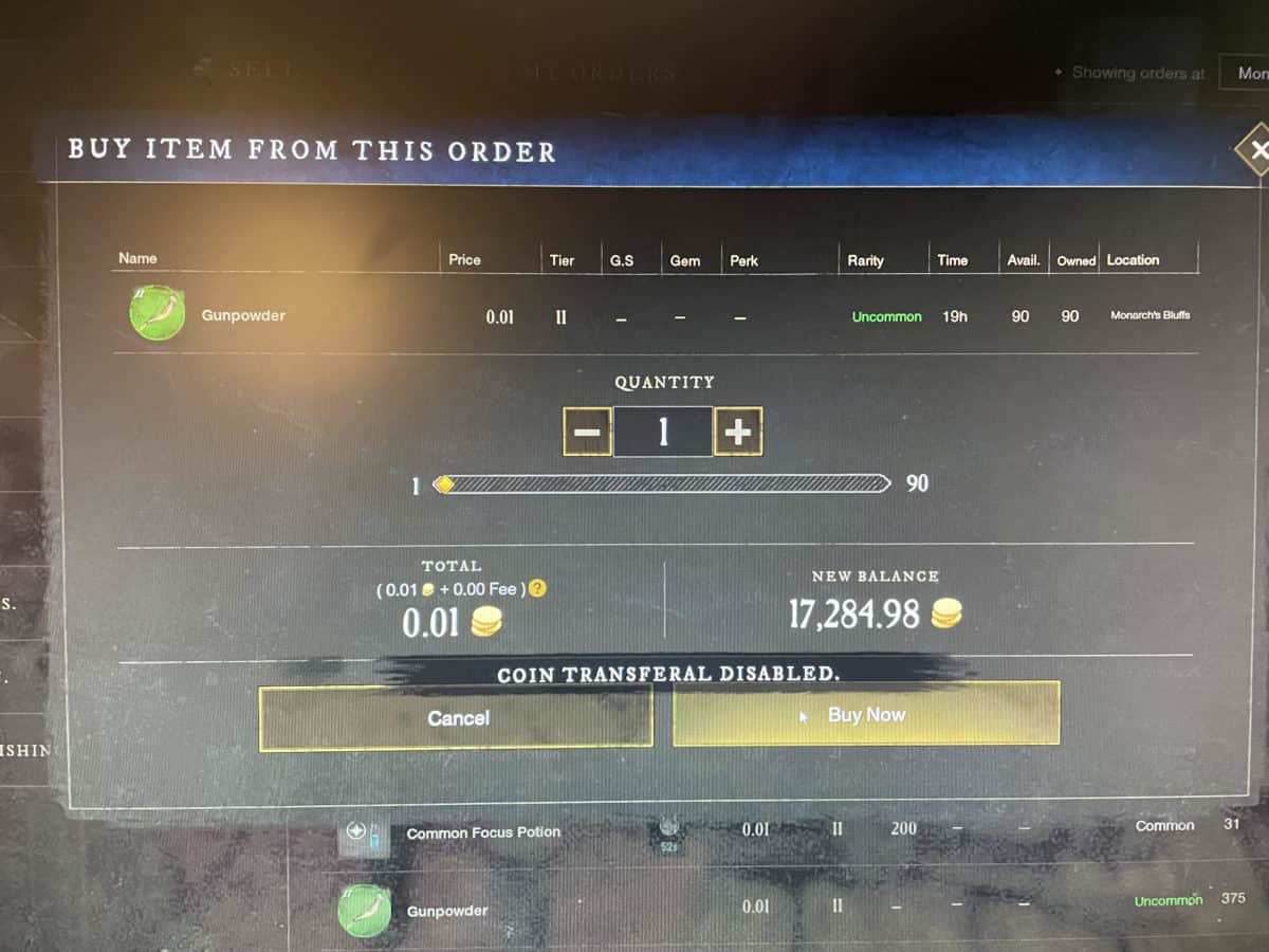 new world trading post disable wealth transfer broken
