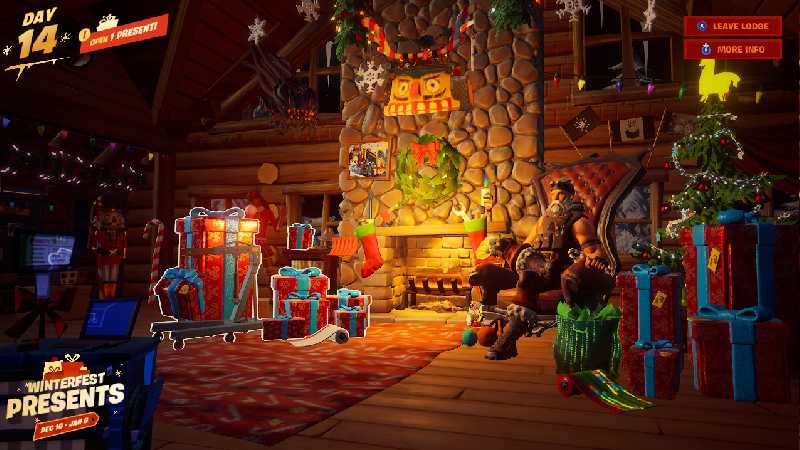 MJ gifts in Crackshot's Lodge Fortnite Winterfest