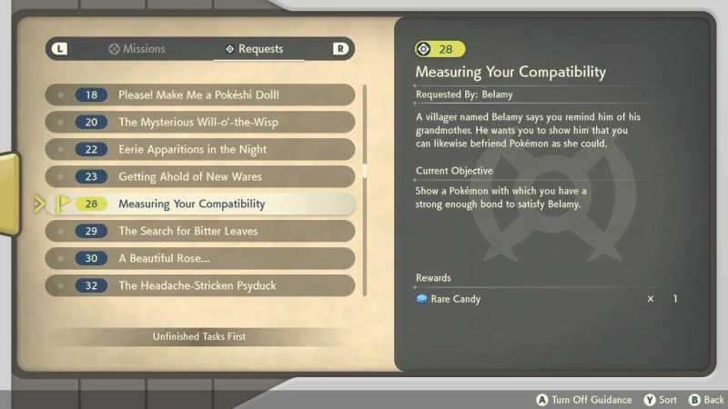 Pokémon Legends Arceus Request guide 28 Measuring your compatibility