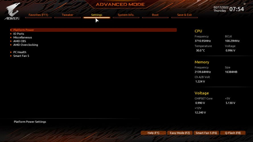 advanced mode enter settings