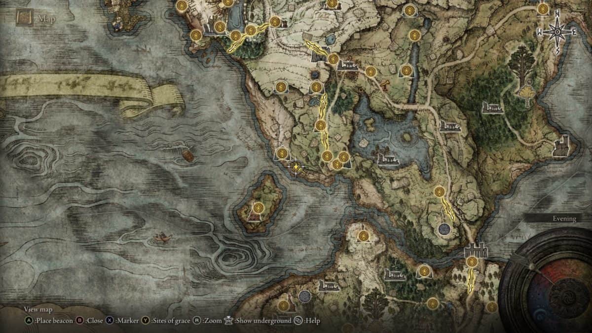 Elden Ring Limgrave Merchant (beach) map