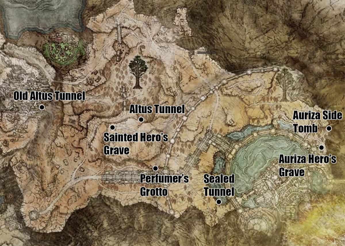 Elden Ring Altus Plateau Dungeon locations