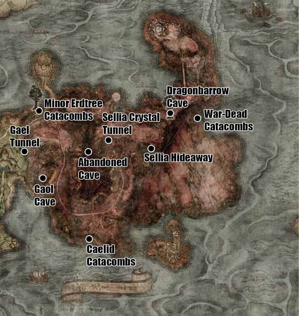 Caelid Dungeon Locations Map