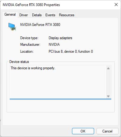 Device manager display adapter properties