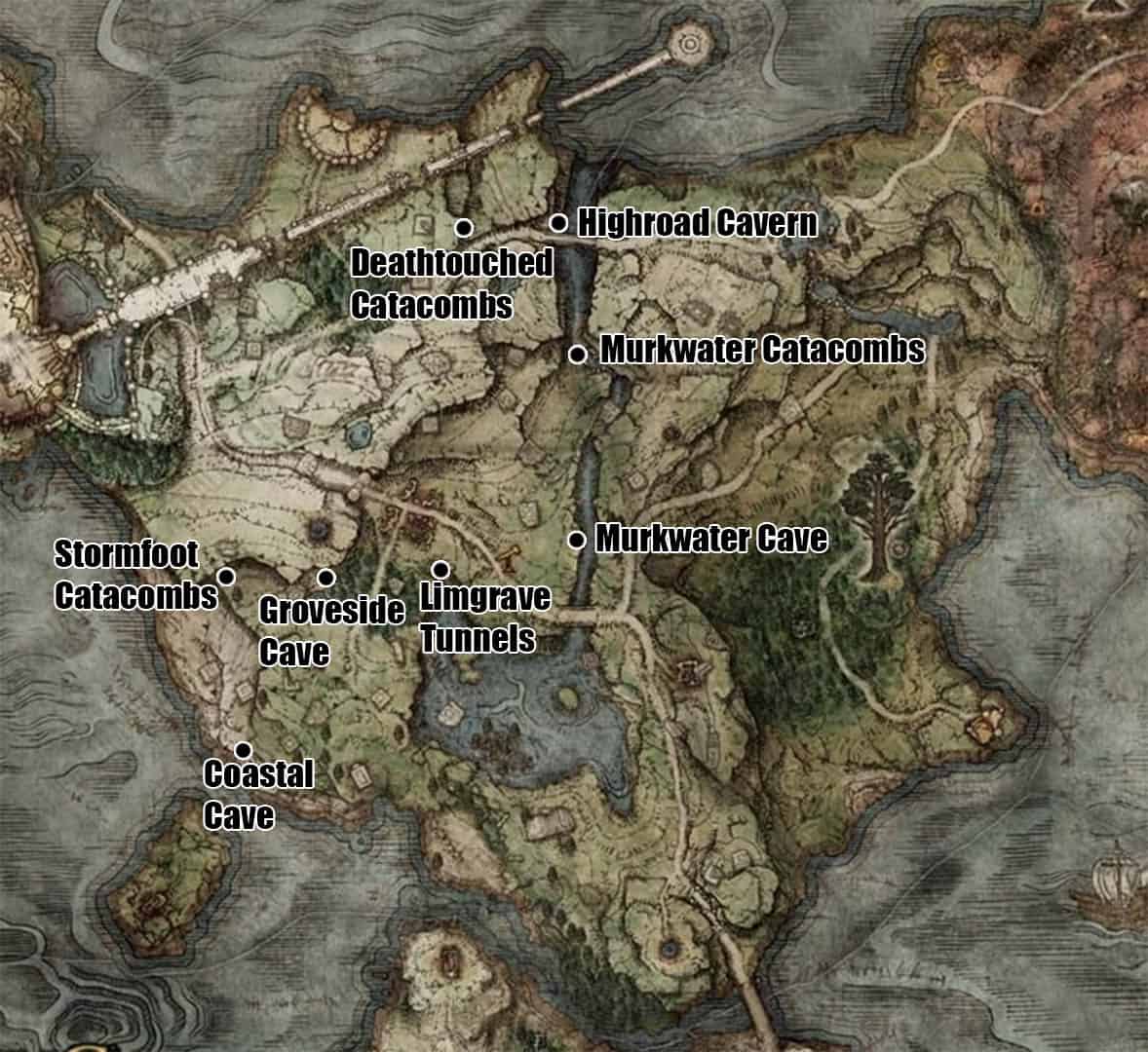 Elden Ring Limgrave Dungeon LOcations Map