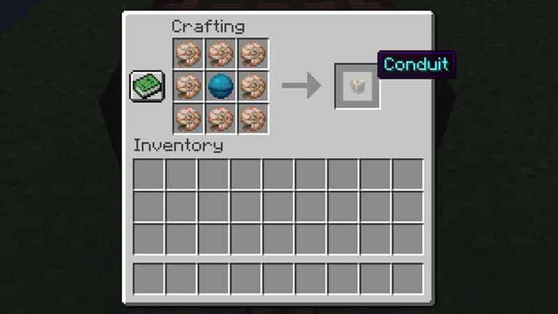 Minecraft Conduit crafting recipt Nautilus shell