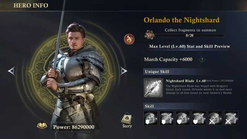 Orlando the Nightshard King of Avalon Hero Info