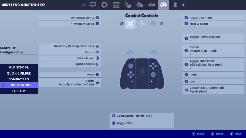 How to check change Fortnite controls Nintendo Switch