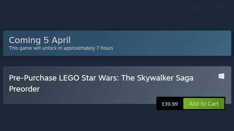 Lego Star Wars Skywalker Saga Steam release time