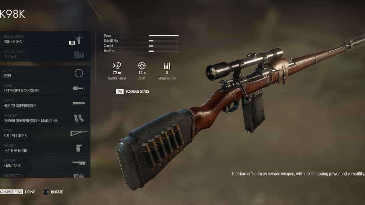 K98K loadout Sniper Elite 5