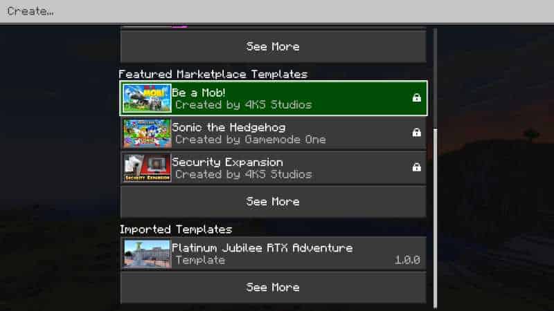 Minecraft Windows Edition Imported templates