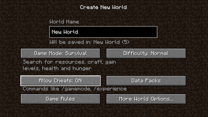 Create New World Minecraft Java Edition