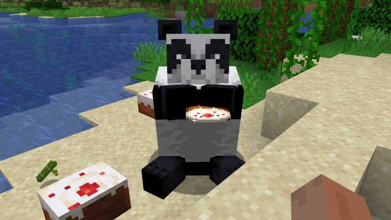 Pandas eat minecraft cake
