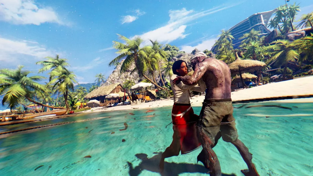 In-game screenshot of Dead Island approached by a zombie
