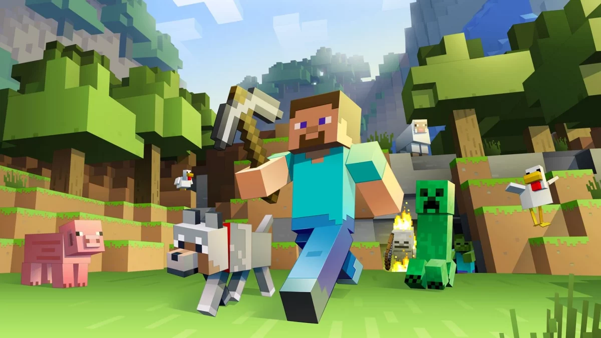 Screenshot of Minecraft from Family Zone (n.d) consisting of animals and a creeper.