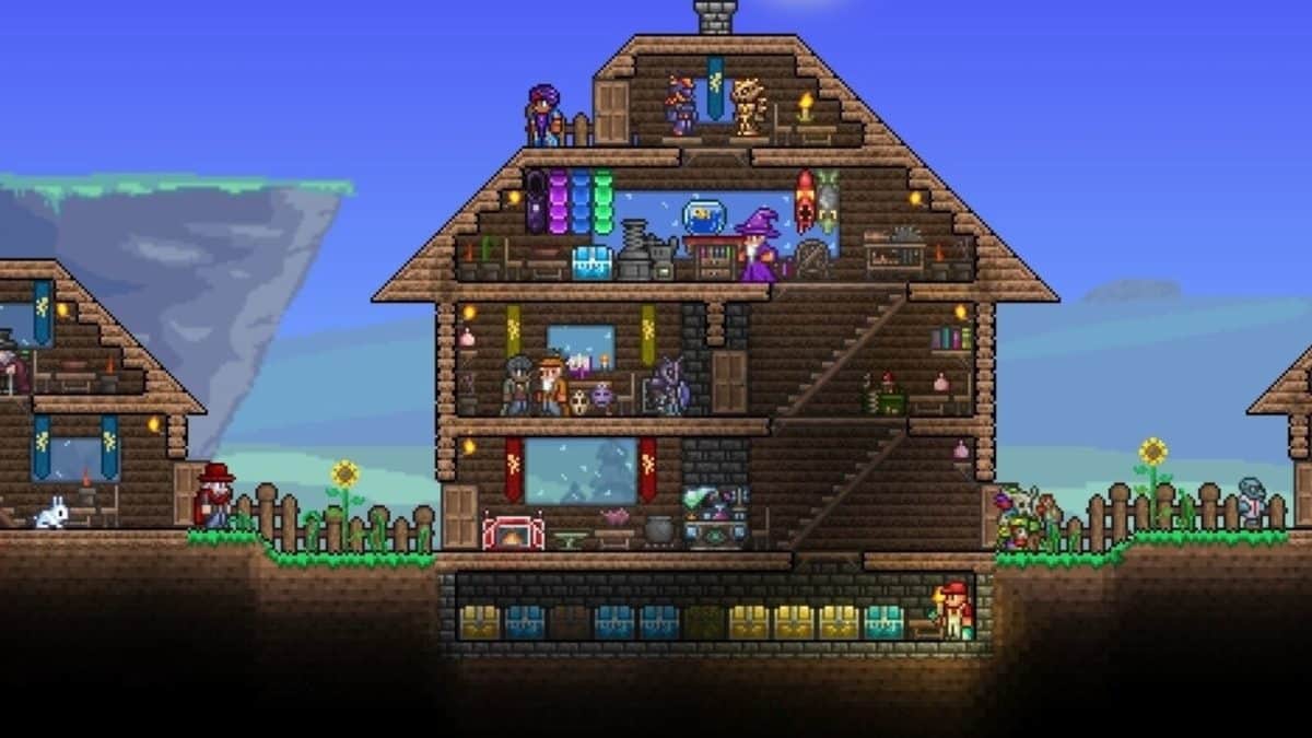 A screenshot from Eurogamer (2017) showing Terraria mid-game.