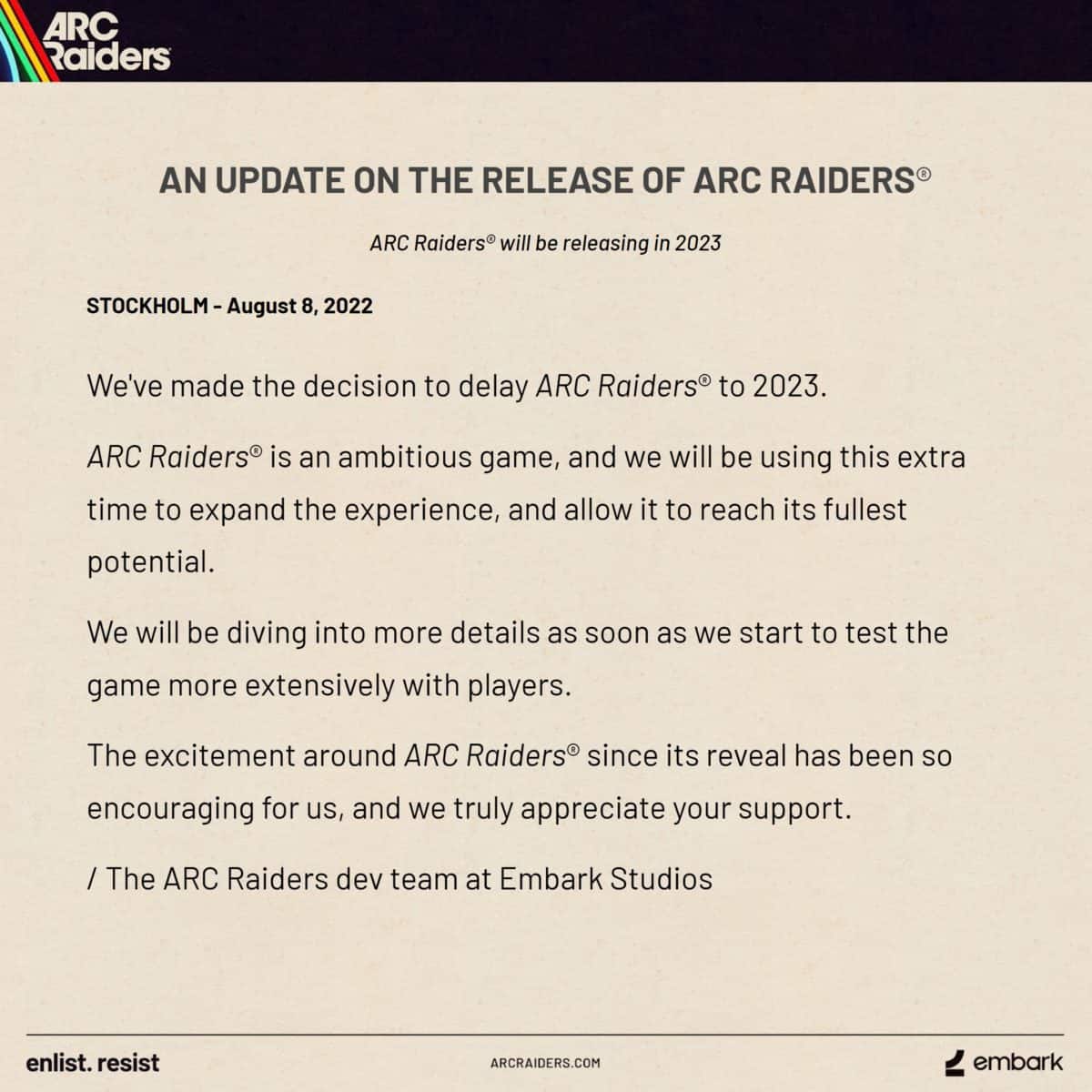 Arc Raiders Delay