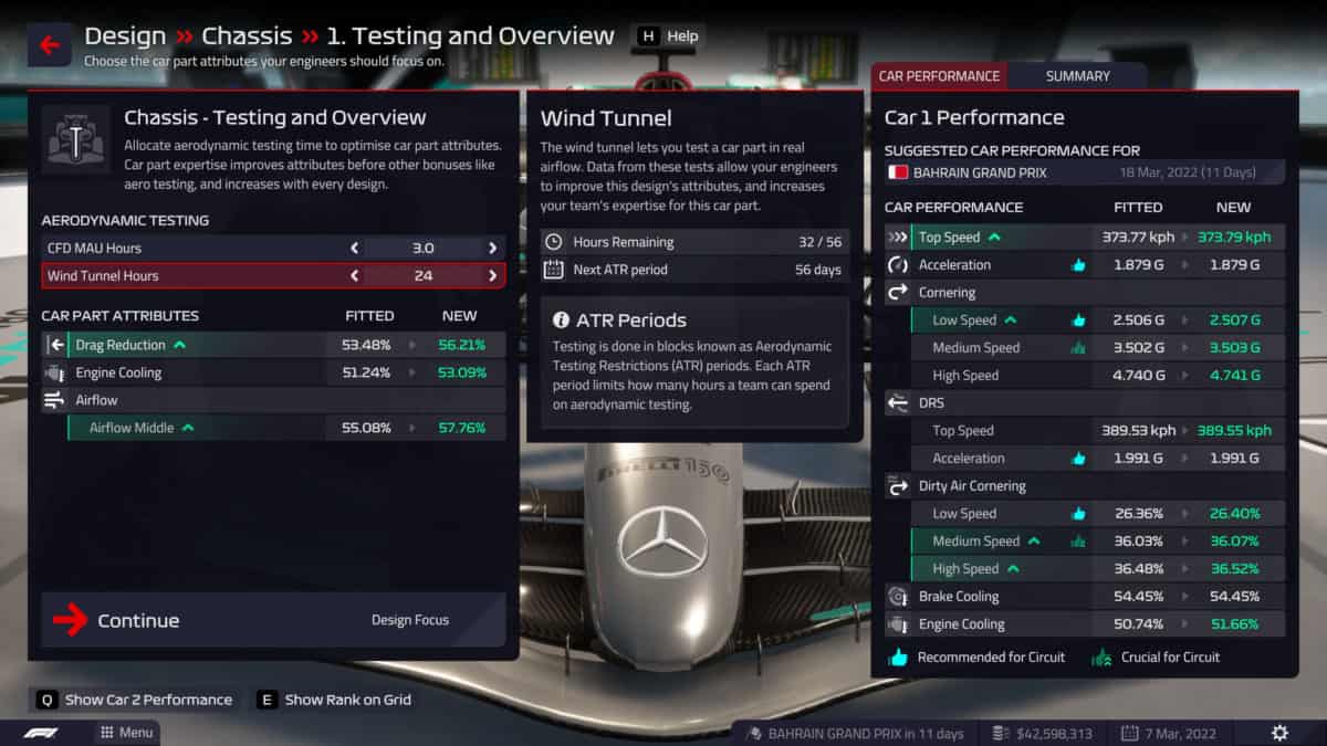 F1 Manager 22 Car Part Development - Testing