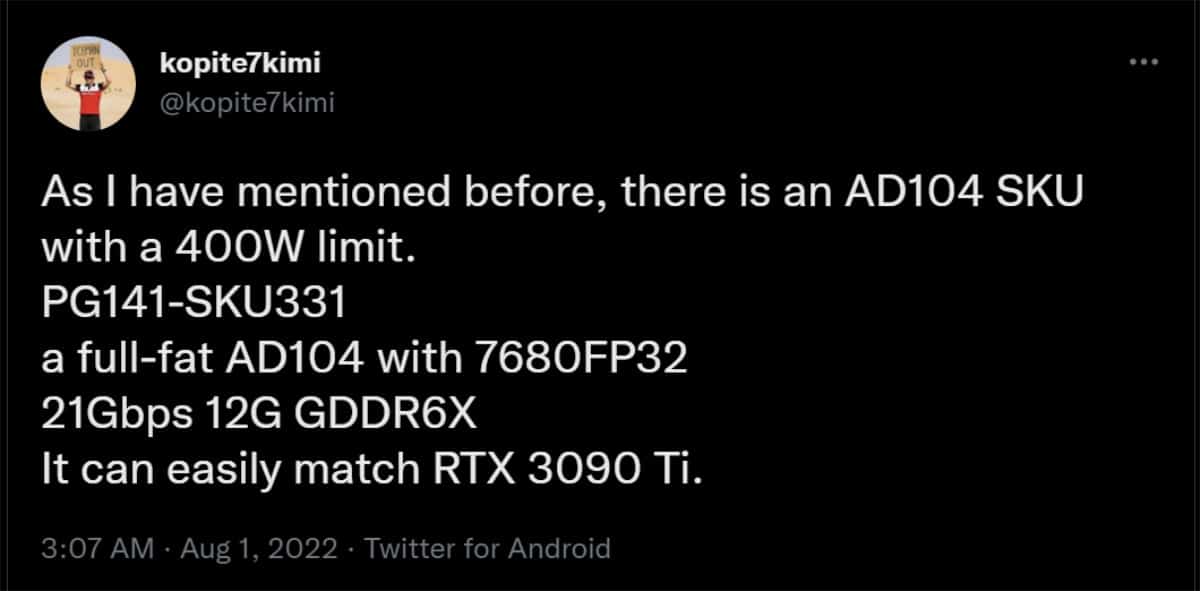 Nvidia RTX AD104 GPU could match RTX 3090 Ti