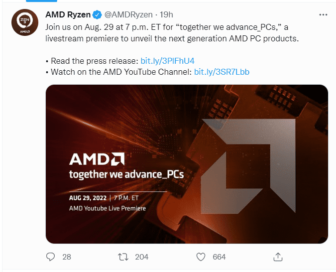 AMD August 29th press event announcing Zen 4 and AM5 