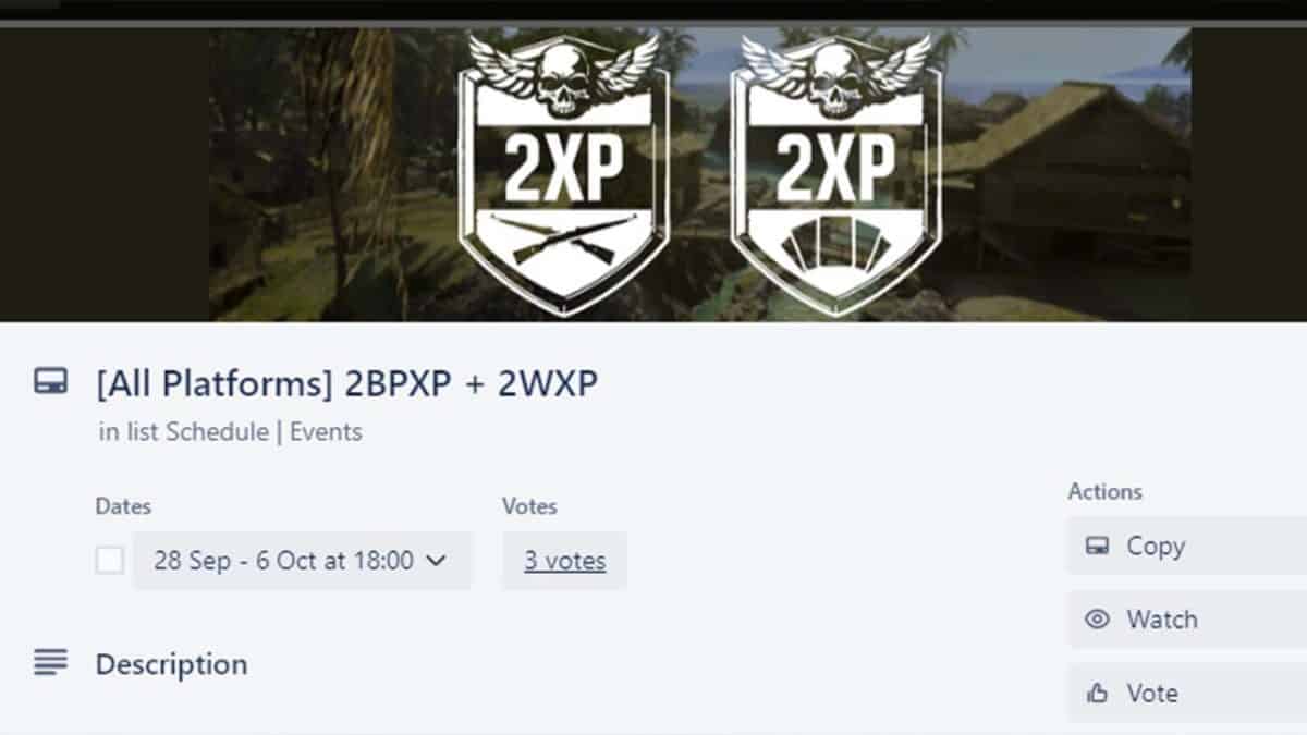 Call of Duty Vanguard and Warzone Pacific Double XP Schedule from Trello