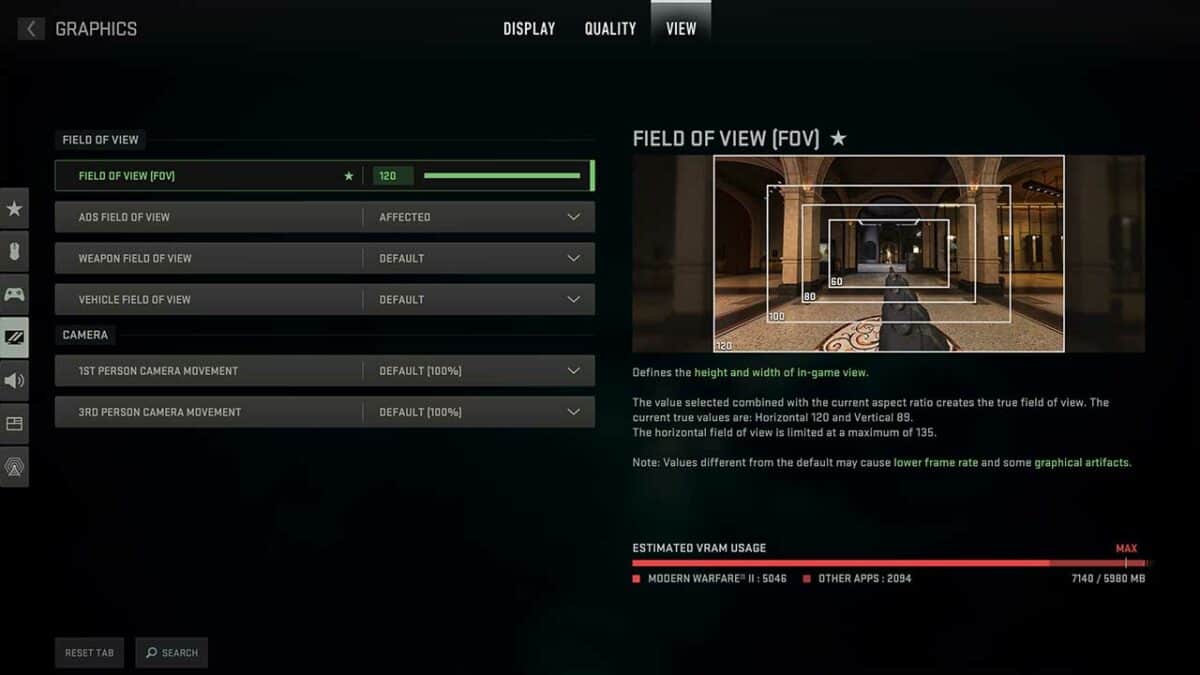 Modern Warfare 2 Field of View Settings Screenshot