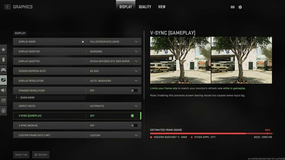 Modern Warfare 2 Graphics Settings Menu Screenshot