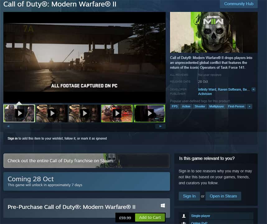 Modern Warfare 2 Steam Page