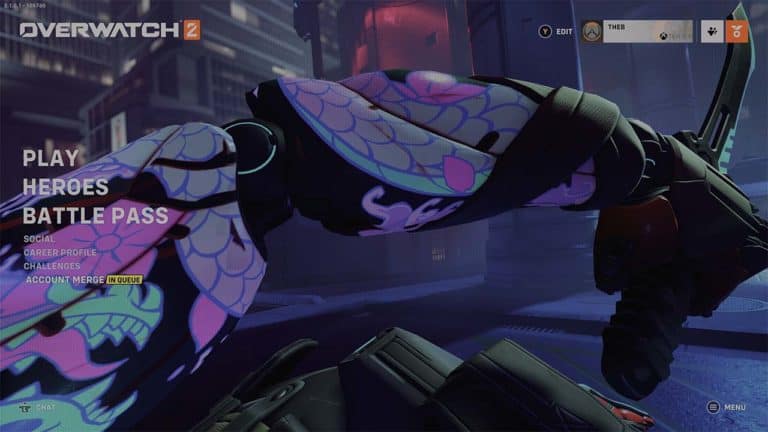 Overwatch 2 Main Menu with Account Merge Button