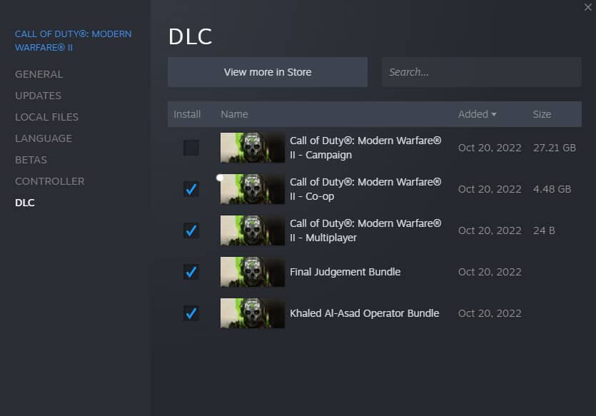 MW2 Steam DLC Page