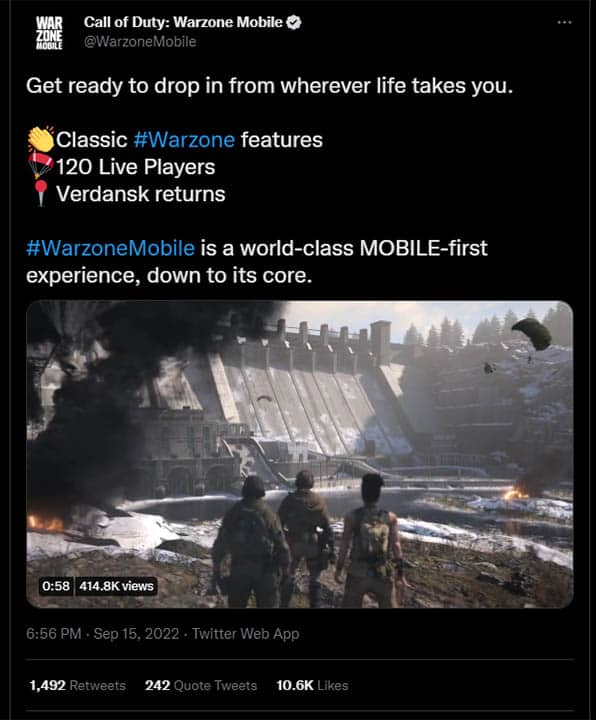 Warzone Mobile Verdanks Tweet