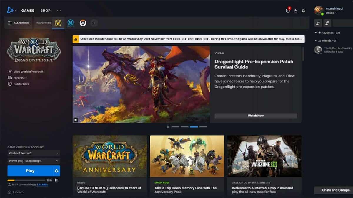 WoW Battle.net Dragonflight Downloading 1