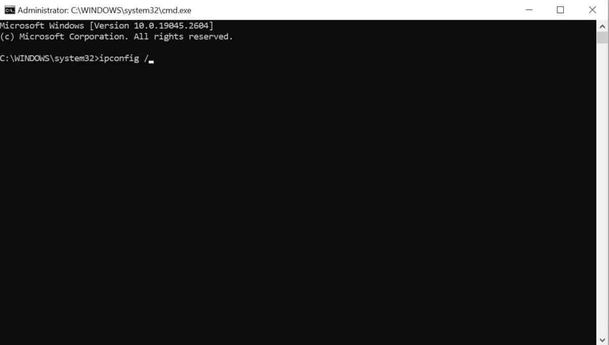 elevated command prompt ipconfig