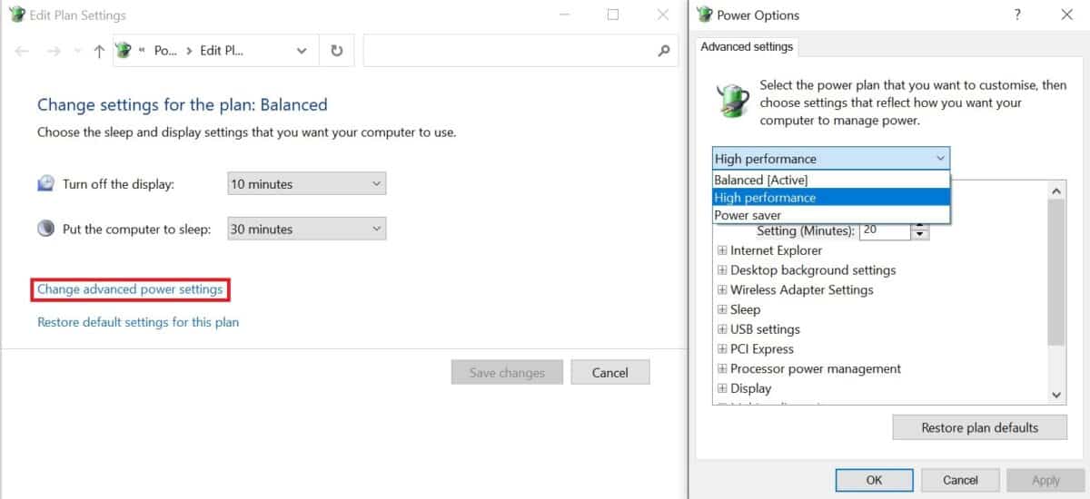 windows power options high performance