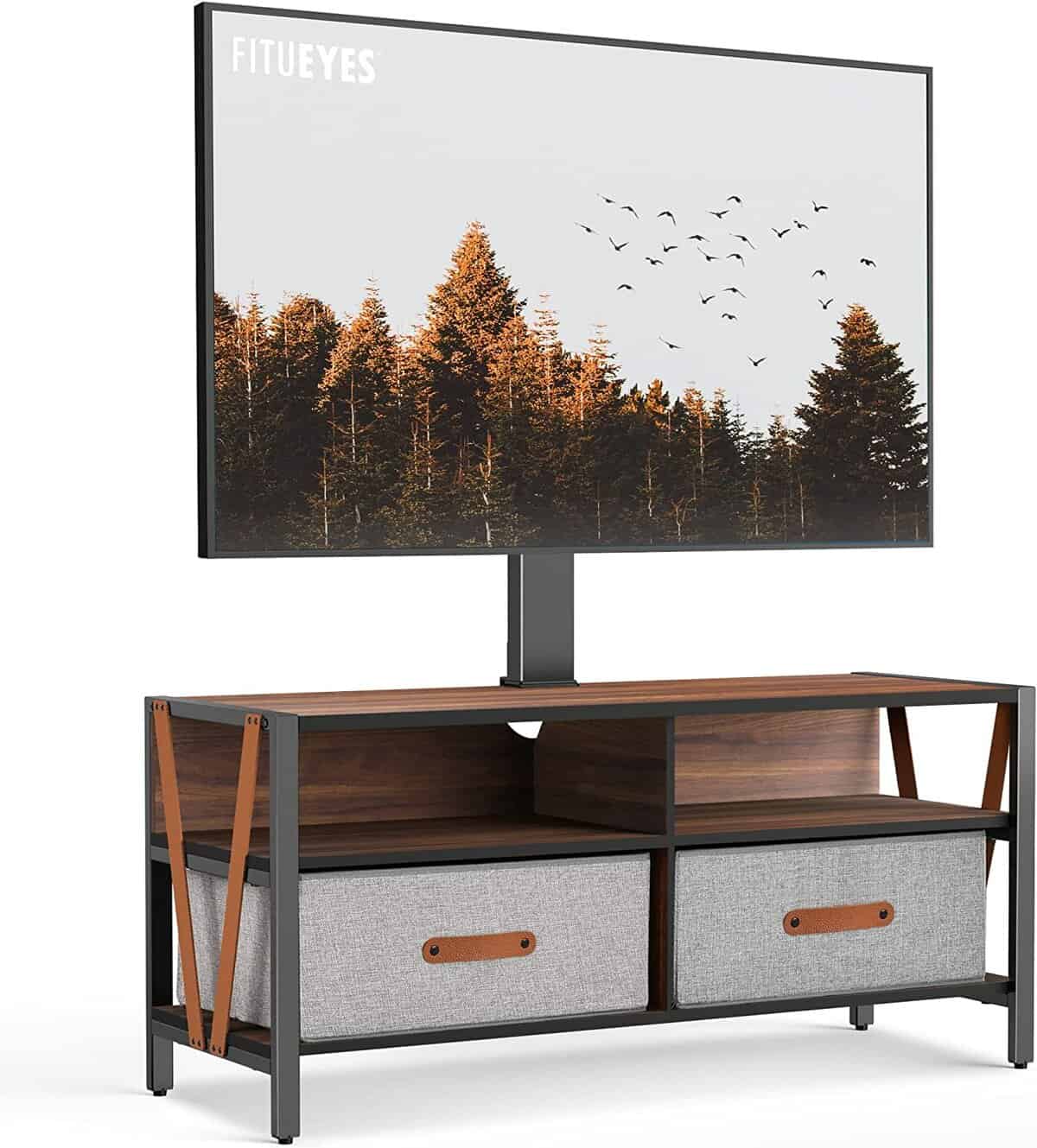 FITUEYES Wood Swivel Floor TV Stand with Mount