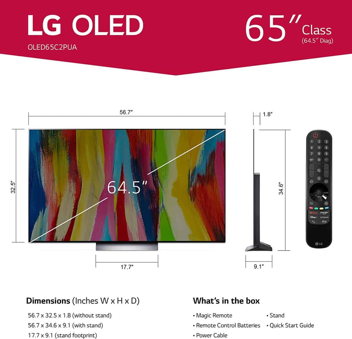 LG C2 65 inch dimensions