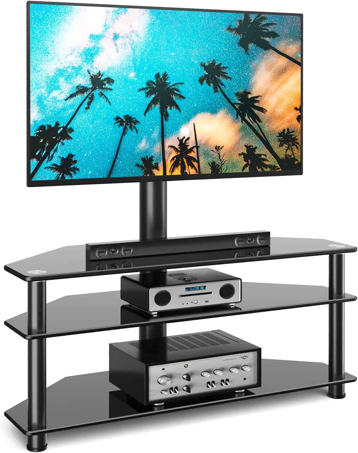 Rfiver Swivel Glass TV Stand with Mount