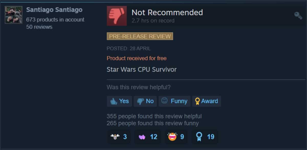 Santiago Santiago review Star Wars Jedi Survivor saying Star Wars CPU survivor